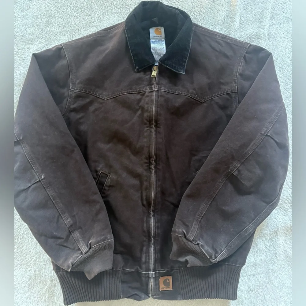 Carhartt Brown Bomber Jacket with Black Corduroy Collar - Picture 1 of 9